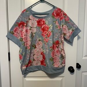 Women's Floral Top - Blue and Pink 2XL